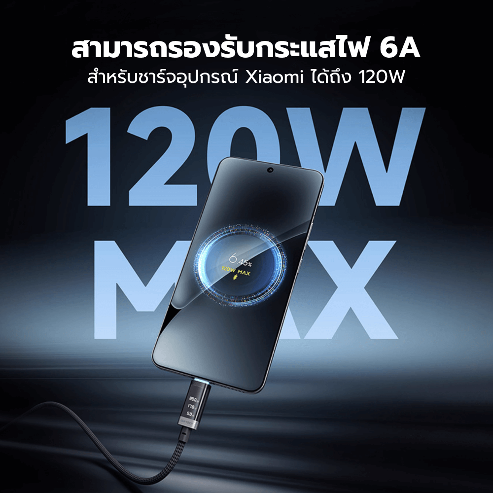 สายชาร์จ CUKTECH CTC615P สีดำ 6A 240W สายชาร์จมีจอ USB-C TO USB-C รองรับชาร์จเร็ว PD3.1_6